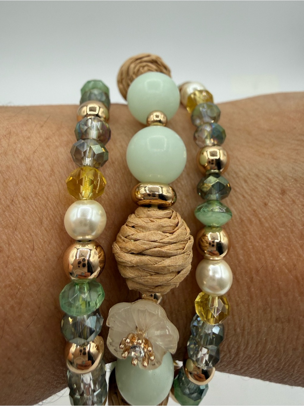 Lonna & Lilly Multi-Strand Beaded Bracelet Set Gold Tone Mint Green Pearl Tassel - Picture 12 of 17